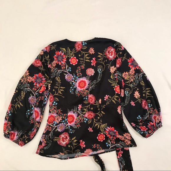 INC Floral on Black Crossover Blouse. NWOT - Picture 2 of 12